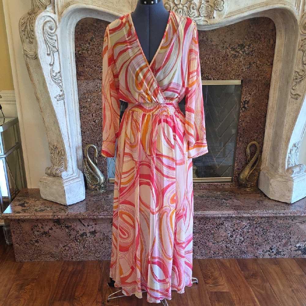 Vibrant Swirl Long Sleeve Maxi Dress